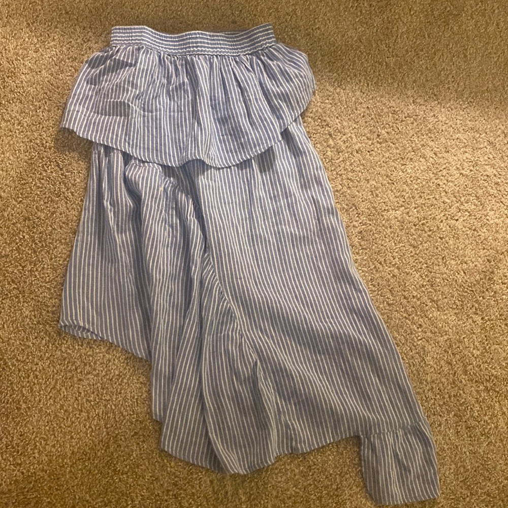 ASOS BLUE WHITE STRIPE MIDI ASYMMETRICAL SKIRT US 2